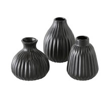 Iconic Scandi 아기 꽃병 3개 세트 플루티드 도자기 화이트 색상 매트 마감 지름 8.3cm3.25인치 x 높이 10.4cm4.25인치 모던 홈 디자인 USA 미국, Color Soaked Black, 3 Piece Se