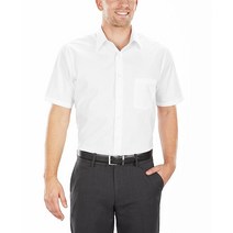 Van Heusen 남성용 반소매 드레스 셔츠 레귤러 핏 포플린 단색 반팔 드레스 셔츠 레귤러 핏 포플린 단색 목 39.3cm 블랙.