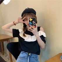 여성 오픈숄더티 오프숄더 블라우스 프릴쉬폰 하늘비즈 C31 C265Z912
