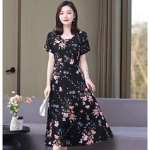 여름 면실크 원피스 무릎 넘기기 엄마옷 루즈핏 날씬해 보이는 중장년 여성복 빅사이즈 플라워 스커트