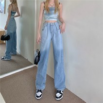 뉴 에이지 감소 느슨한 스트레이트 넓은 다리 여름 높은 허리 조커 스키니 청바지 숙녀