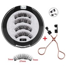 무대 붙이는 속눈썹 4 자석 3D 인조 핸드메이드 실 접착제 없음 족집게 포함 자연 밍크, 24p4