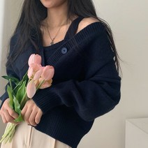 아이엠몽 여성 니트 투피스 탑 슬리브리스 브이넥 가디건 크롭티 투블리