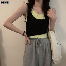 DFMEI 여름 휴가 투피스 나시 여 여름 니트 이너 민소매 숏 백매치 날씬해 보이는 상의