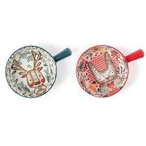 원형 손잡이 캐릭터 앞접시 그릇 ZT42, 블루+레드, 2개