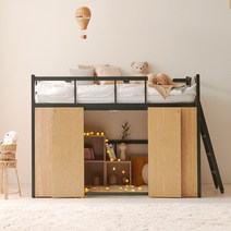 탱크 철제 벙커침대 수납형 화이트 SS 사다리형, 블랙_GMB003BK