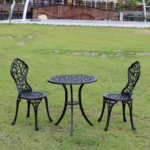 소프트유가구 이삭주물2인세트 야외 알루미늄 테라스 테이블, 블랙