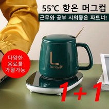 1+1 55도 일정 온도 머그컵 USB 컵받침 세트, 그린(USB), 401-500ml