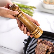 나무 파쇄기 목재 파쇄 절단기클래식 수동 소금과 후추 분쇄기 오크 조미료 향신료 분쇄기 인치 다목적 밀 주방 요리 바베큐 도구, 10인치
