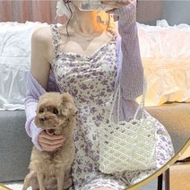 연보라원피스 시크라인 쉐바 쉬폰 플리츠 레트로 프랑스 보라색 꽃 드레스 여성 여름 한국