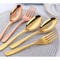 304 스테인리스 수저 포크 대왕포크 대형 왕포크 먹방 타공스푼 레스토랑 세트 7컬러, 색상선택, 구멍 [골드]