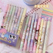 산리오 형광펜 헬로키티 시나모롤 481316 Sanrios Cinnamoroll Kuromi Mymelody kawaii 만화 양방향 지울 수있는 마커 펜 문구 학교 용품 8, 8pcs