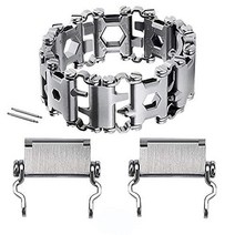 ONELANKS 남성용 스테인리스 공구 팔찌 Leatherman Tread 및 시계 밴드 29 in 1 서바이벌 하이킹 캠핑 여행 친화적인 멀티툴 웨어러블 (실버), Sliver Connector