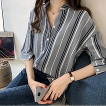 [실버캣] 여성 빅사이즈 스트라이프 7부 블라우스