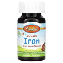 Carlson 어린이용 츄어블 철분 딸기 맛 15mg 30정, 30개, 30개