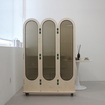 다빈 폴리 자작나무 이동형 바퀴 3단 파티션 (1600) 까페 사무실 칸막이 인테리어 가림막 가벽, 브라운