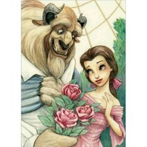 다이아몬드 페인팅 만화 초상화 풀 라운드 모자이크 자수 크로스 스티치 아트 방 DIY 장식, 30x40cm, beauty and the beast