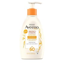 Aveeno 프로덕트 + 하이드레이트 모이스처라이징 바디 자외선 차단 로션 광범위한 스펙트럼 Spf 60 및 프리바이오틱 귀리 웨이트 파라벤 프리 오일 옥시벤존 펌프 병 355 아