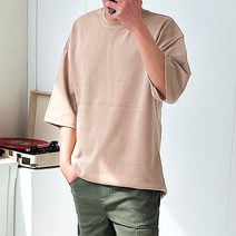 핏콕 남성용 고밀도 무지 라운드 여름 7부 티셔츠 빅사이즈