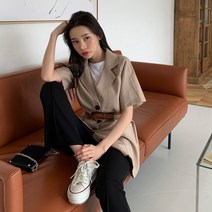 [코지23] 여자 여름 데일리 미니멀한 루즈핏 벨트 반팔 자켓
