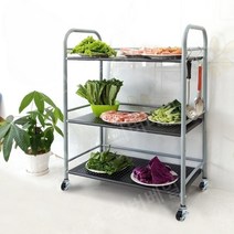 모판이송기 육묘 상자운반기 냄비 가게 야채 랙 주방 보관 다층 바베큐 다이닝 카트 트롤리 호텔, 올블랙 3단 60롱(휠+패드포함)