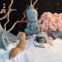 미니 불상 장군 부처상 돌 부처 장식품 관음 작은 부처 동상 작은 석불 달마 아기Hiuha 증정, 밝은 회색
