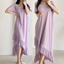 러브포텐 여성 빅사이즈 반팔 롱원피스 쿨 아이스 롱원피스 러블리 사선 캉캉 원피스 루즈핏 여름 롱 원피스