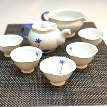 청화 연 백자 5인 전통다기세트 다도세트 전통찻잔 선물용 고급다구, 연잎형