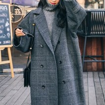 오버핏 더블 버튼 체크 모직 누빔 안감 코트 #36529870ea
