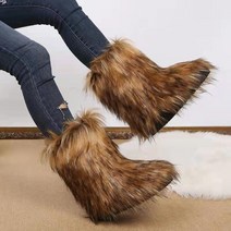 2023 Winter Women Snow Boots Female Warm Fur Plush Faux Fox Ski Ladies Outdoor Slip On Cozy, [05] 40, 03 khaki_05 40