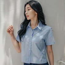 하드코어 해피니스 크롭 셔츠 블라우스 - 스카이블루 126599