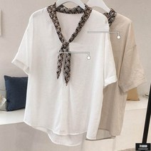 가바바 여성 빅사이즈 블라우스 스카프 한 것 같은 포인트 심플 베이직 반팔 여름 블라우스 G62083