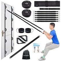 미국발송 Brebebe 저항 운동을 위한 도어 앵커 스트랩 벤치 프레스 데드리프트 스미스 바벨 스쿼트용 저항 밴드 전신 운동 다기능 홈 체육관 피트니스 장비 쉬운 설치(블, Black