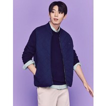 BEAN POLE 그린 네이비 자전거 자수 라운드넥 니트