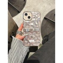 아이폰15 케이스 꽃 리본큐빅 메탈 핑크 실버
