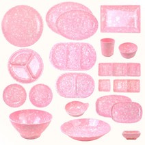 뉴트로 마블 멜라민 분식 그릇 안깨지는 캠핑용 피크닉 접시 면기 핑크 블루 16종 4color, 9. 원접시