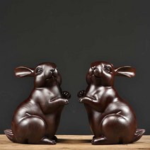 검은토끼장식 토끼 띠 장식품 나무 공예품, 검은토끼 높이 8cm 한쌍