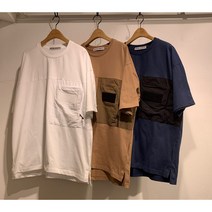 오픈포켓 주머니지퍼 절개라인 오버핏 면반팔 티셔츠