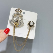 남여 크라운 모양 브로치 술 목걸이 옷깃 핀 레트로 코사지 정장 액세서리