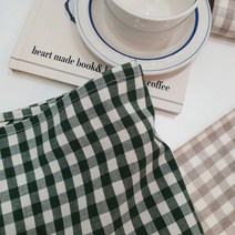 목화베리 체크키친크로스 테이블매트 패브릭덮개, 그린, 1개