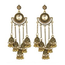Generic 인도 골드 실버 팬 모양의 레이어 종 긴 술 jhumka 귀걸이 라인 석 여성 보석 선물