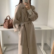 withyourday 여성 카라 벨트 랩 모직 윈터 울 루즈핏 여성 롱코트