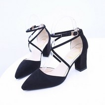 셀러허브(잡화) 세무스트랩펌프스힐 발목스크랩 여성구두 미들