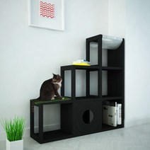 더크린 DIY 캣타워책장 3계단, 화이트:블랙, 화이트_블랙
