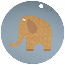 OYOY-플레이스 매트-코끼리-실리콘-파란색-Ø 39 cm, 단일옵션