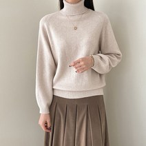어반프랑 여성용 피노 볼륨소매 캐시미어 골지 벌집패턴 목폴라 니트