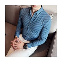 영국 스트라이프 셔츠 남성 긴팔 비즈니스 정장 원피스 캐주얼 슬림 피트 스트리트웨어 소셜 파티 의류
