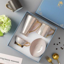 디자인이이쁜 실용적 멋진 유럽 본 차이나 커피 세트 세라믹 머그잔 법랑 보틀머그, Gold 4 piece set