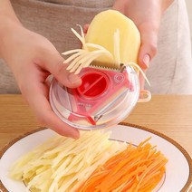 돌돌이채칼 파채기계 무 김장 채칼 야채 슬라이서 3in 1 매직 트리오 필러 세트 슬라이서 스테인레스 스틸, 01 red