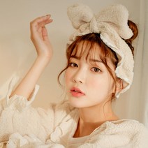 큐티 양털 공주 헤어 세안밴드 왕 큰 대형 리본 파자마파티 소품, 1EA